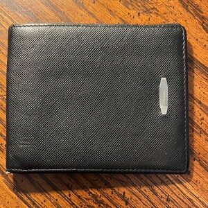 Salvatore Ferragamo Black Leather Bi-Fold Wallet with Silver Detail